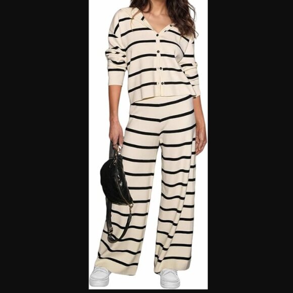 Women's 2 Piece Matching Sweater Lounge Set, Hooded Sweater, Wide Leg, Lg NWOT - Picture 2 of 10